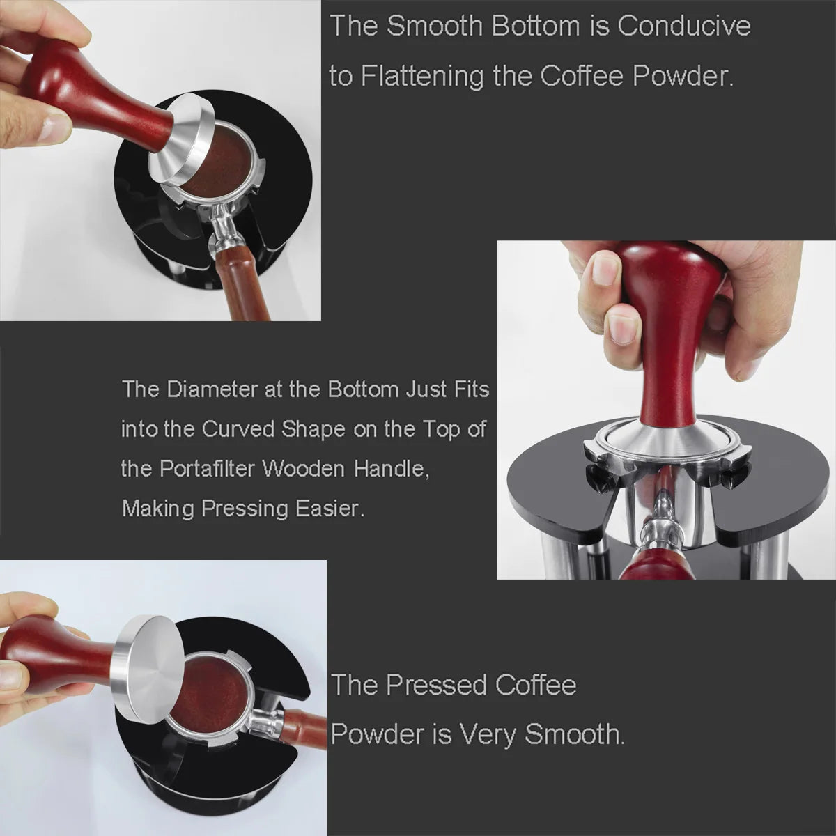 Tamper Espresso à Manche Bois – Base Plate 51/53/58 mm