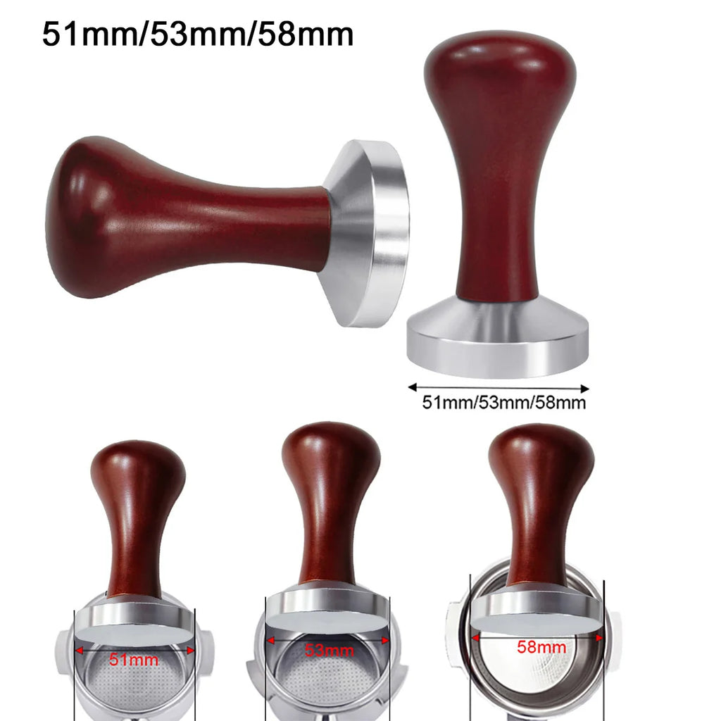 Tamper Espresso à Manche Bois – Base Plate 51/53/58 mm