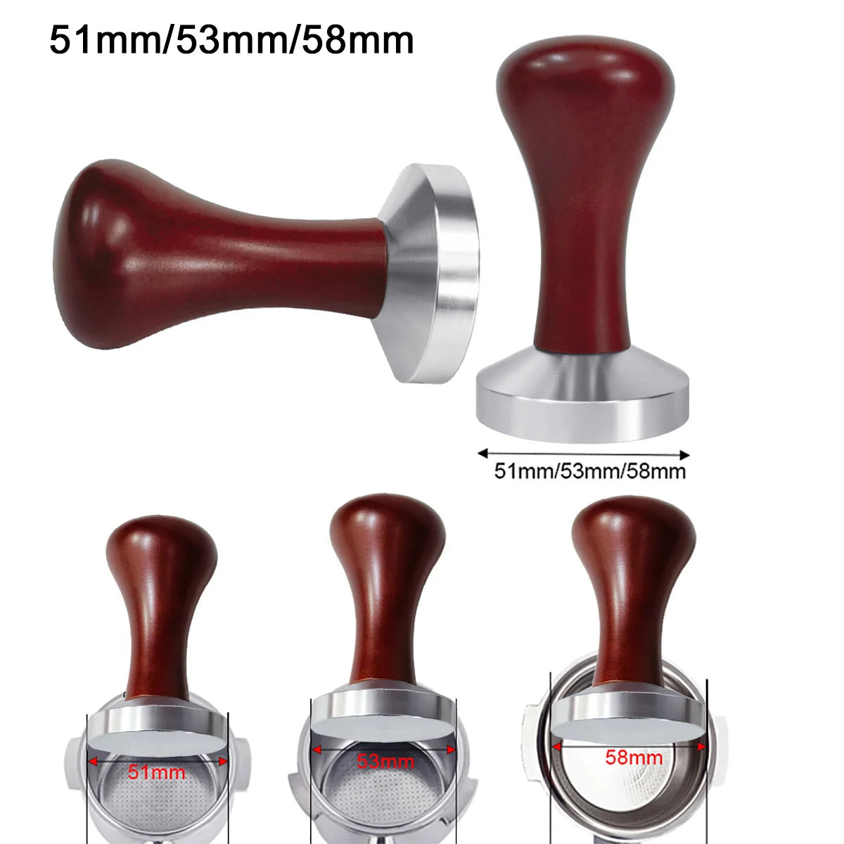 Tamper Espresso à Manche Bois – Base Plate 51/53/58 mm
