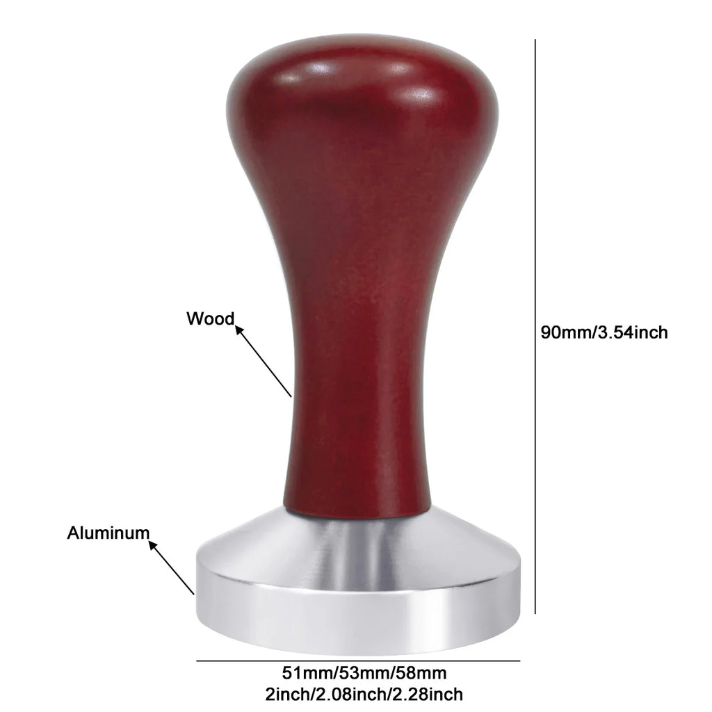Tamper Espresso à Manche Bois – Base Plate 51/53/58 mm