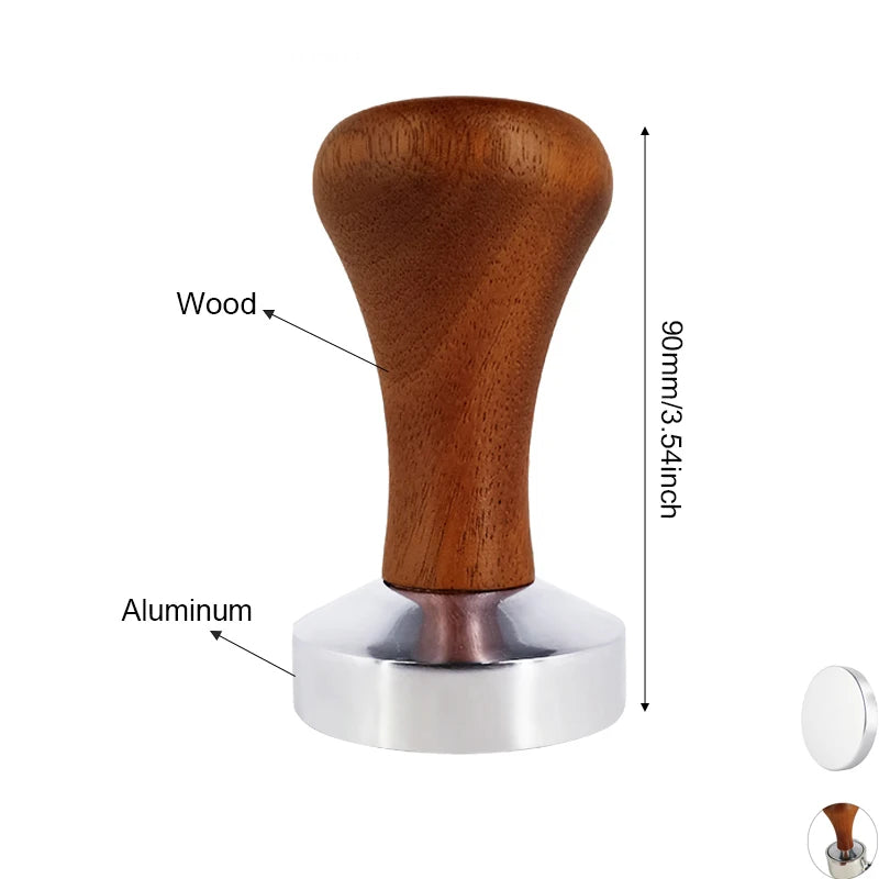 Tamper Espresso à Manche Bois – Base Plate 51/53/58 mm