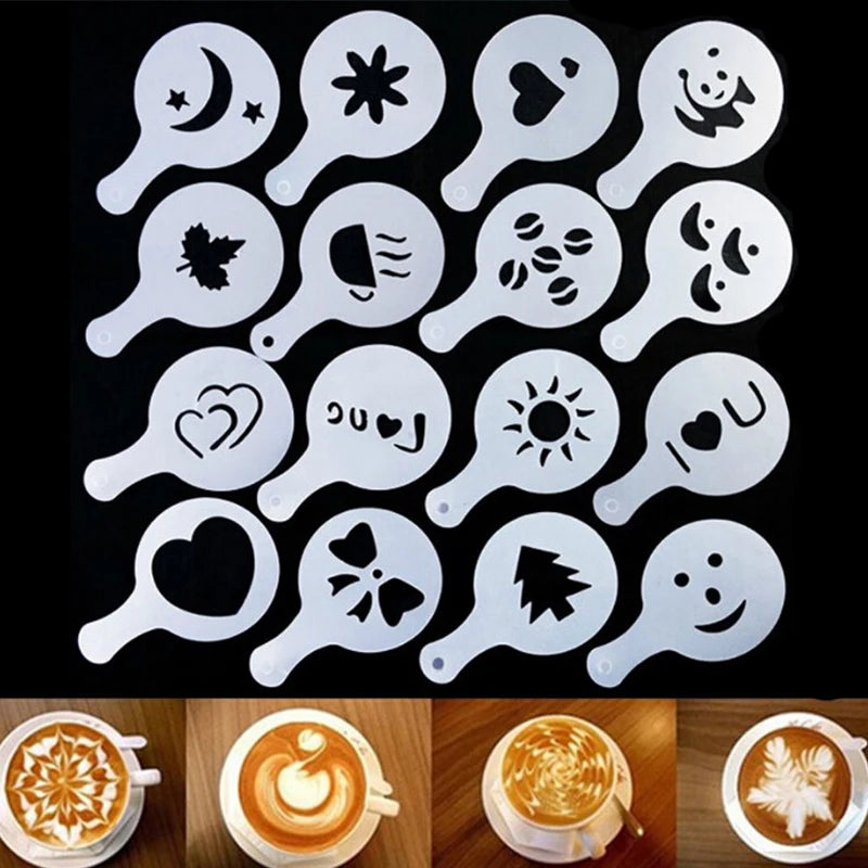 Pochoirs à Cappuccino – 16 Motifs pour un Café de Barista