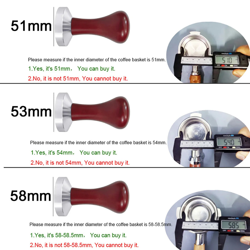Tamper Espresso à Manche Bois – Base Plate 51/53/58 mm